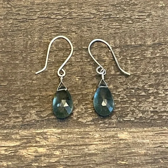 SOLD Moss Aquamarine Drop Earrings - Picture 3 of 3